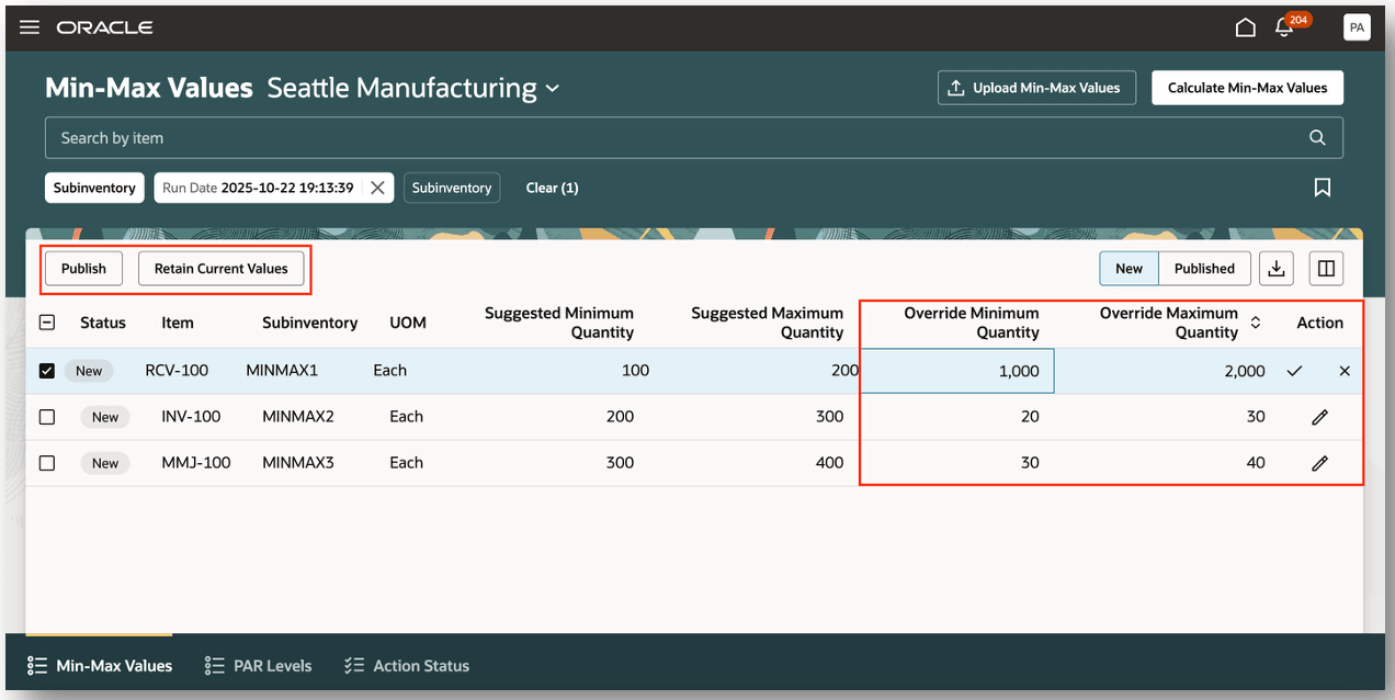 Override Min-Max Quantities