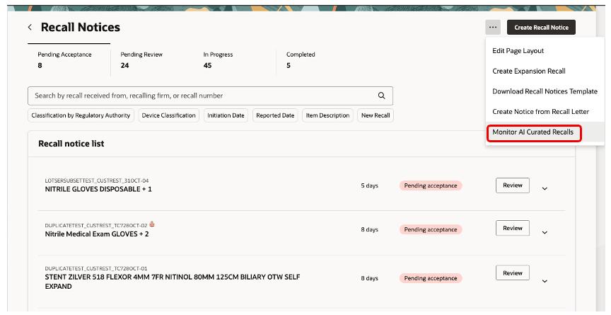 Monitor AI curated recalls