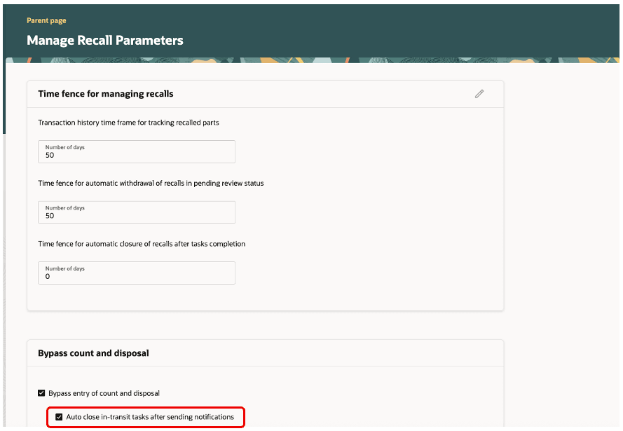 Recall parameters configuration