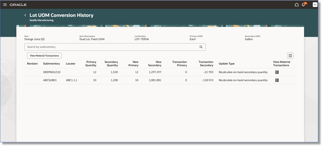 Lot UOM Conversion History