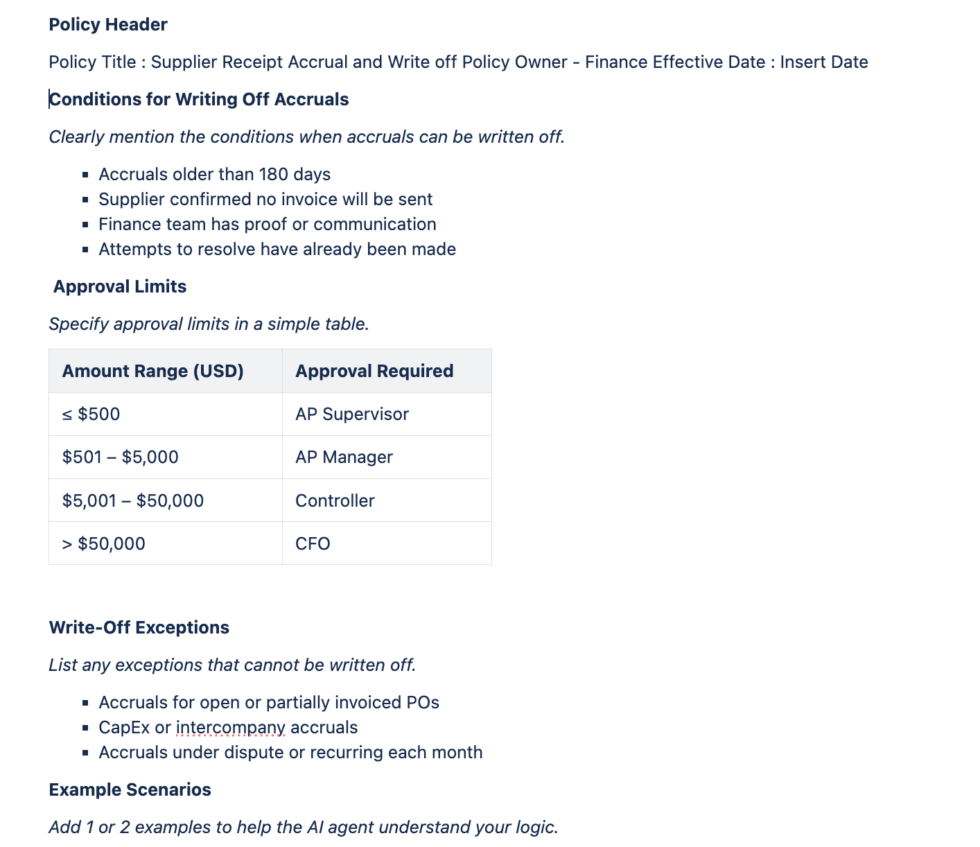 Sample format for policy document