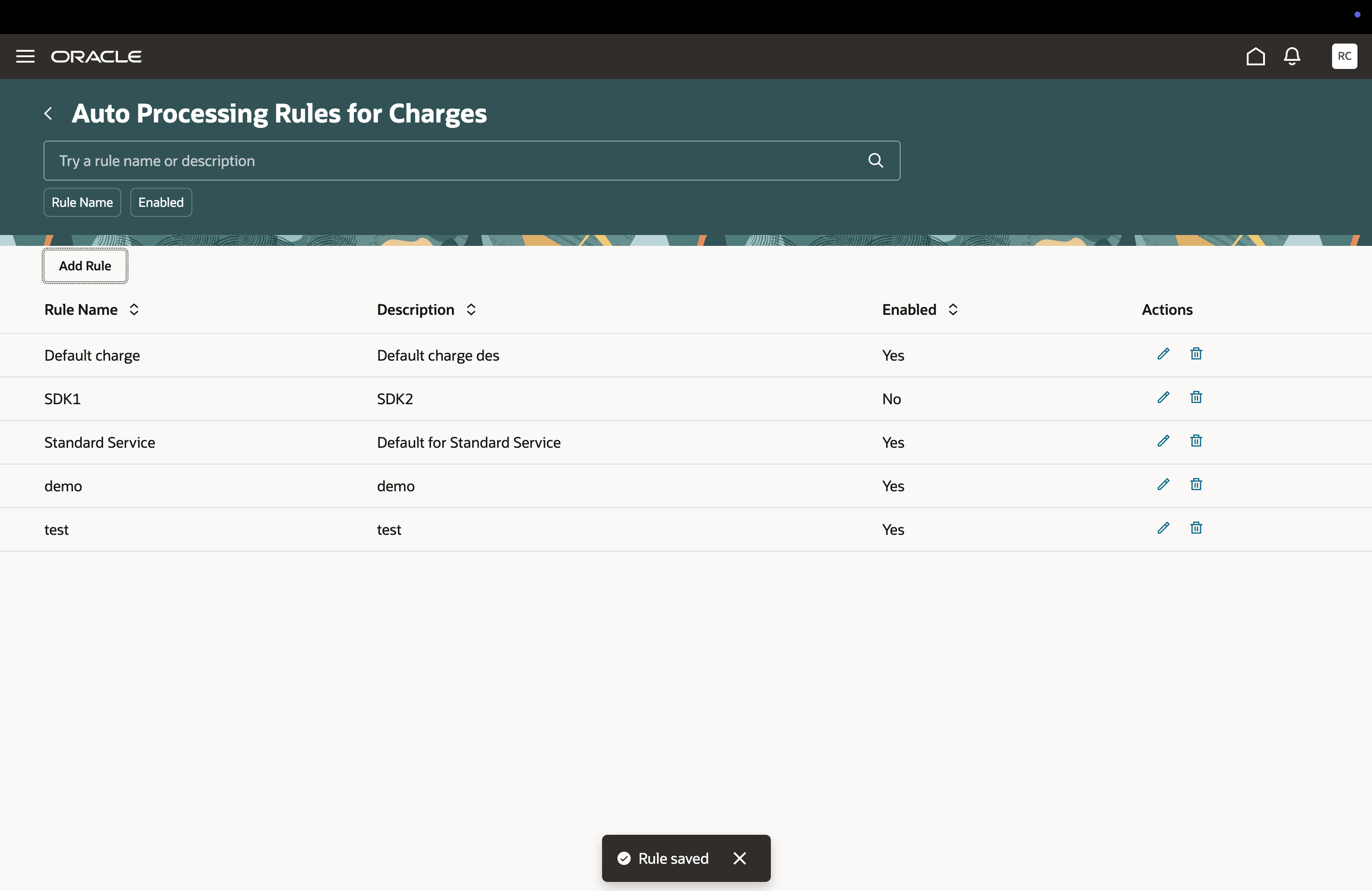 Search List: Auto Processing Rules for Charges