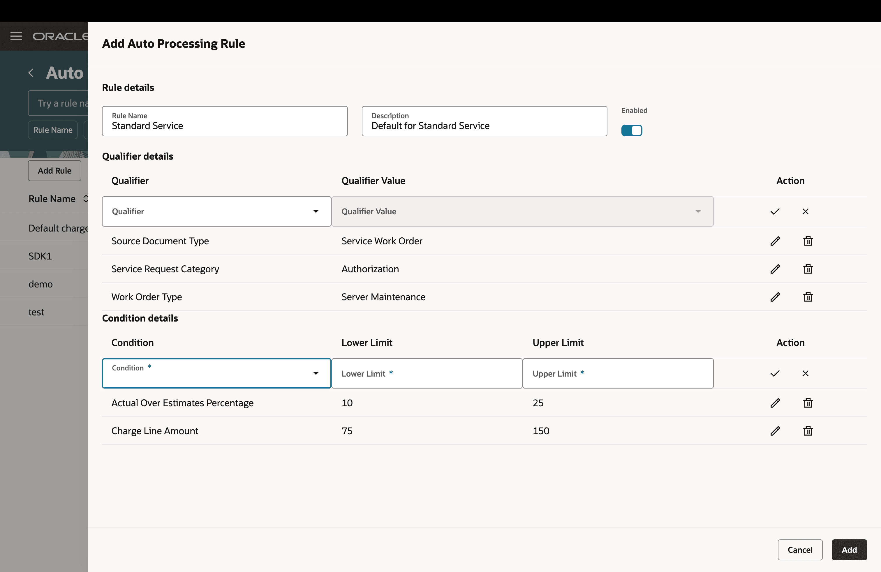 Add or Edit: Auto Processing Rules for Charges