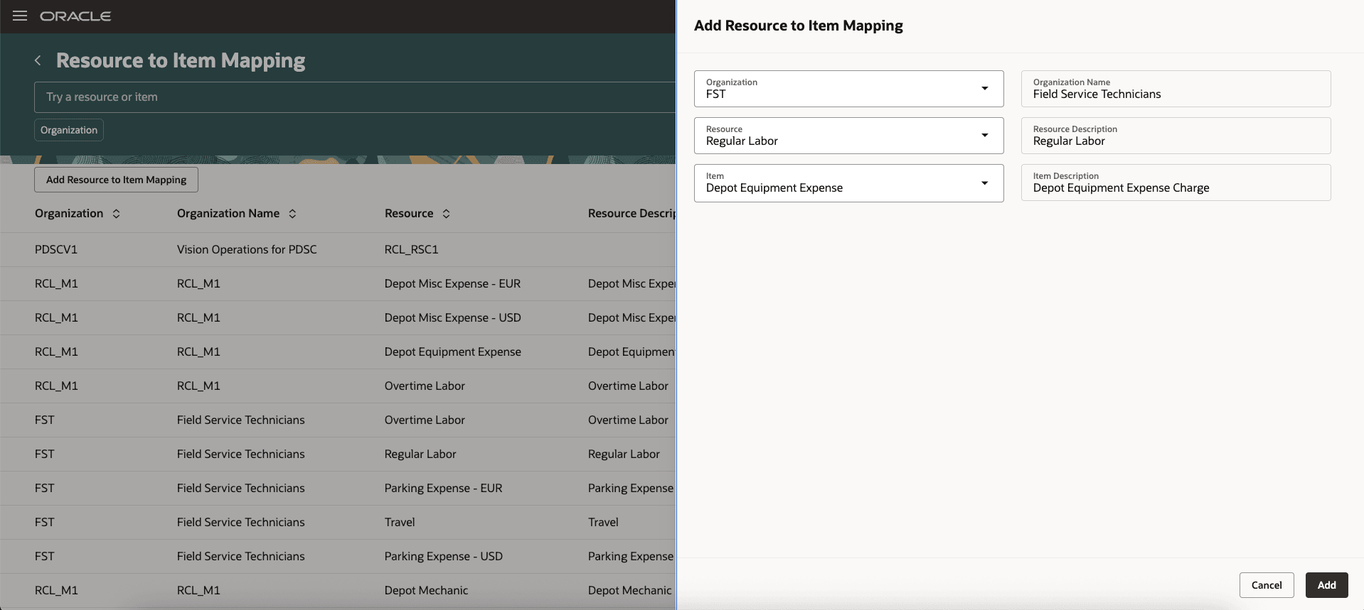 Add or Edit: Resource to Item Mapping Redwood UI