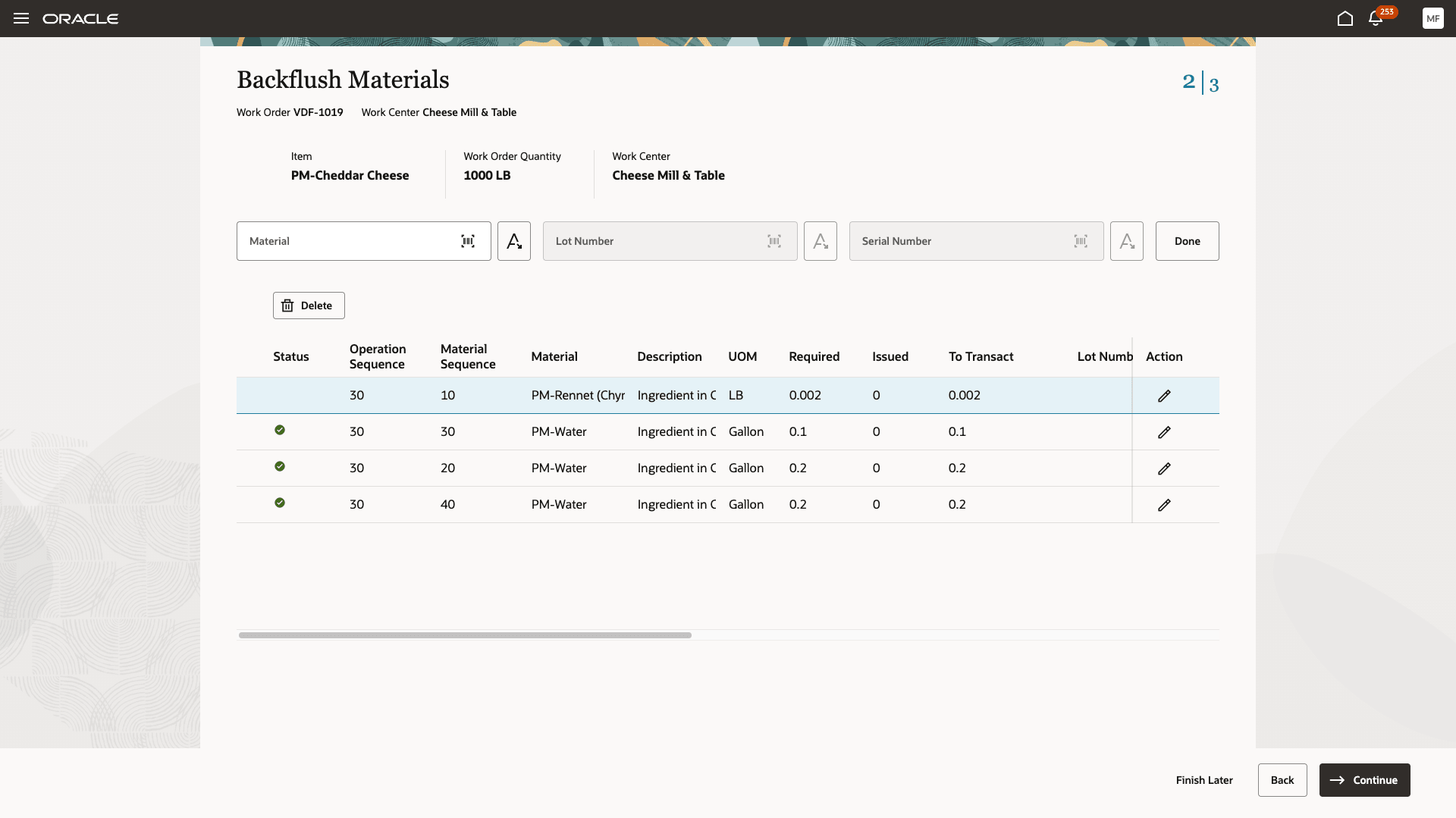 Issue material multiple times in work order operation