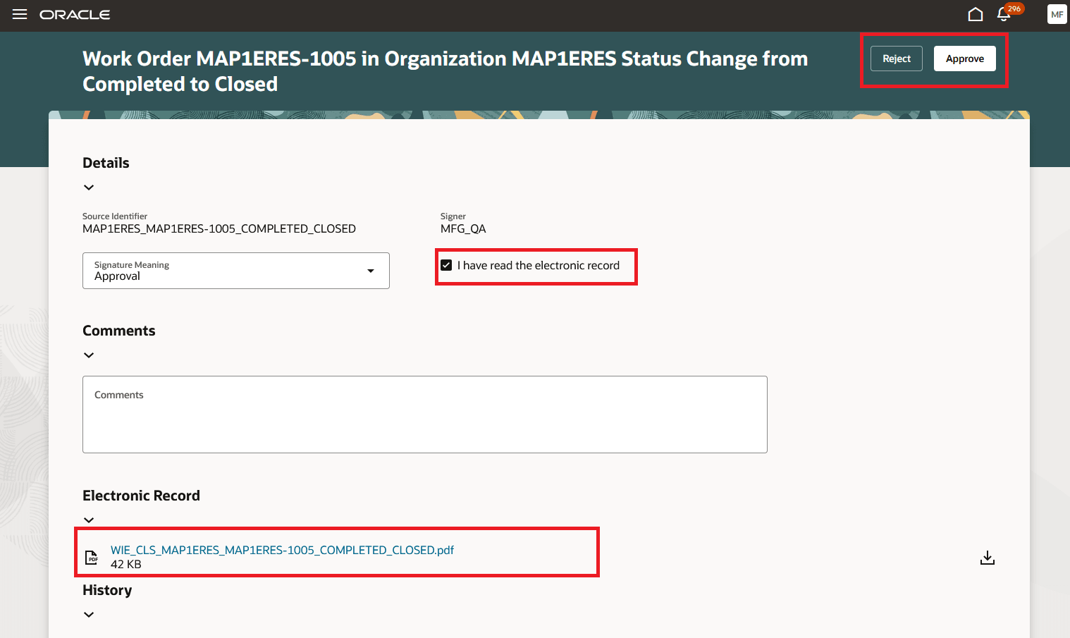 Closure Approval Notification