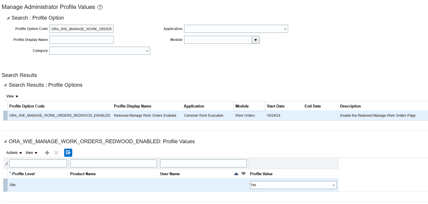 Profile Option for accessing Redwood Work Orders User Interface