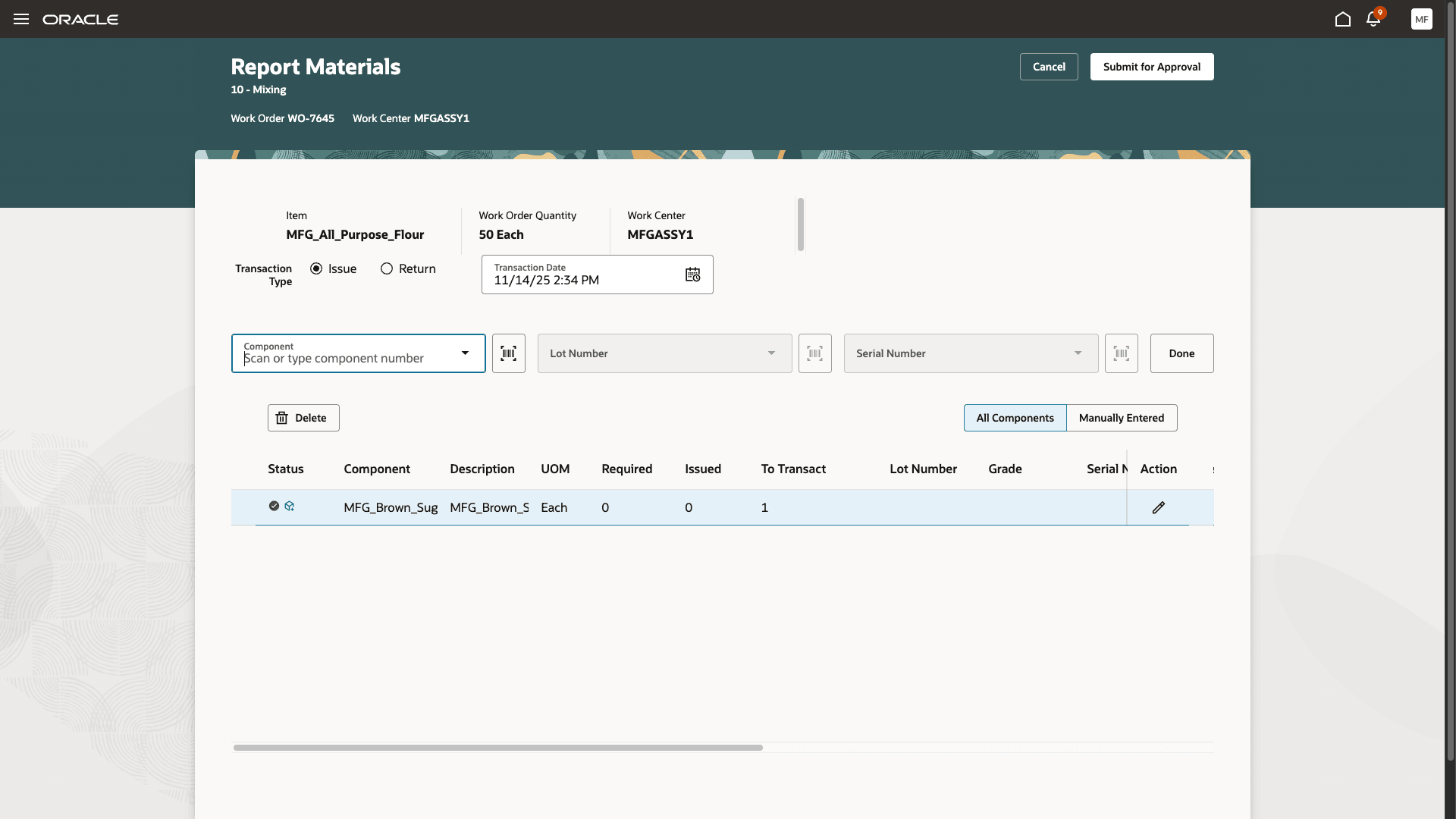 Submit Material Transaction for Approval