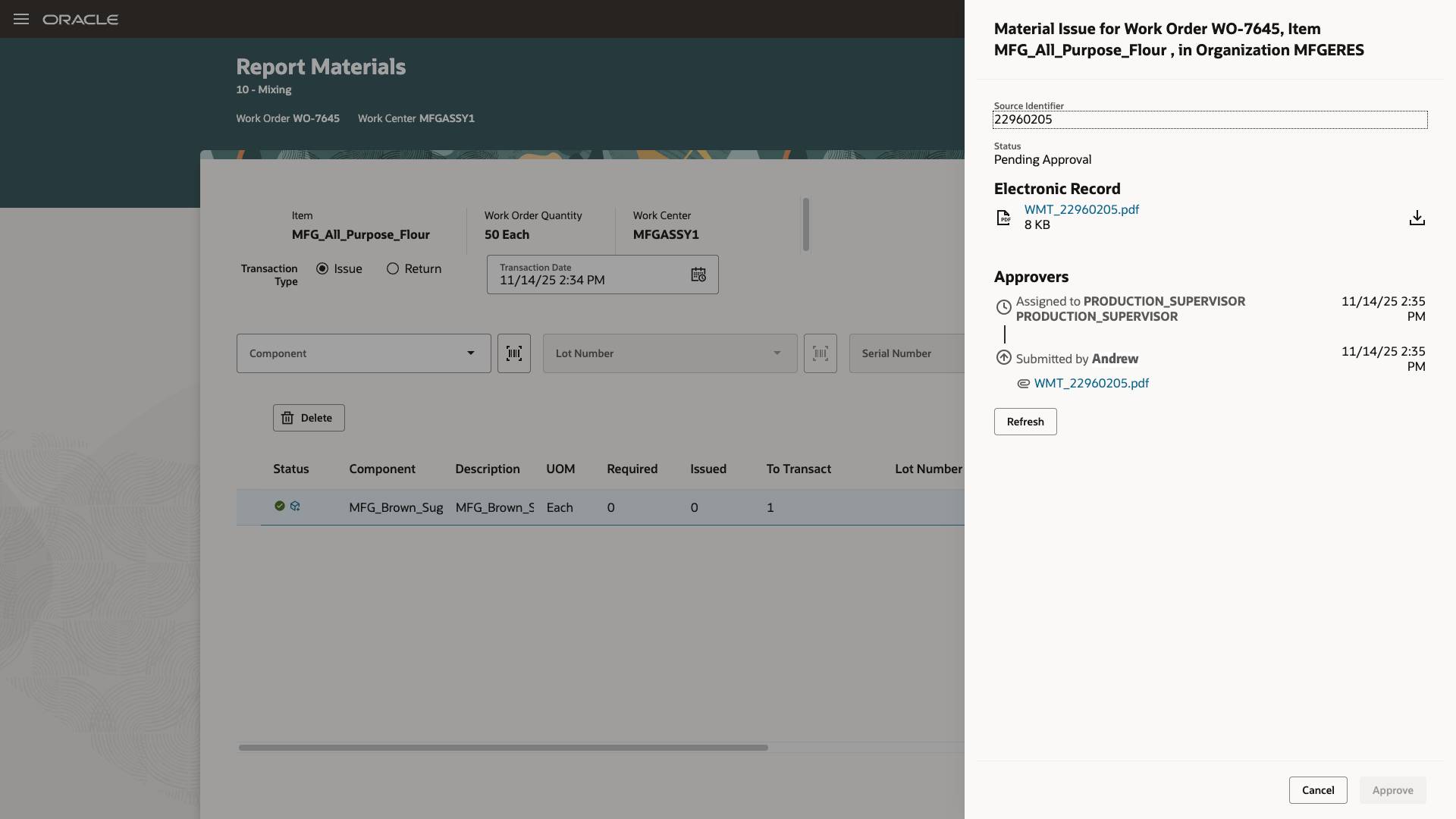 Operator Awaiting Approval for Material Transaction