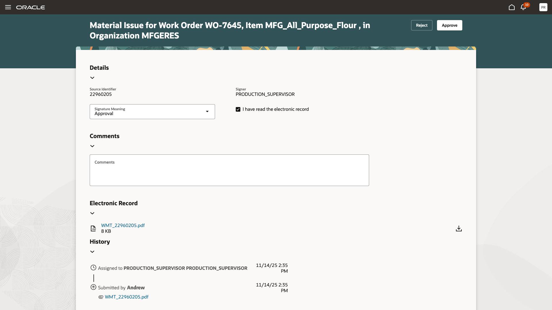 Approver Reviews Material Transaction Details