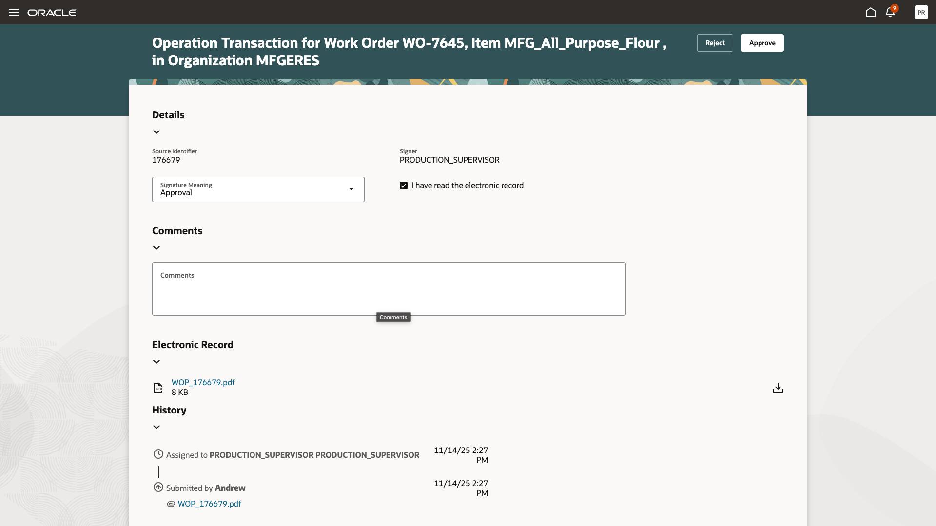 Approver Reviews Transaction Record