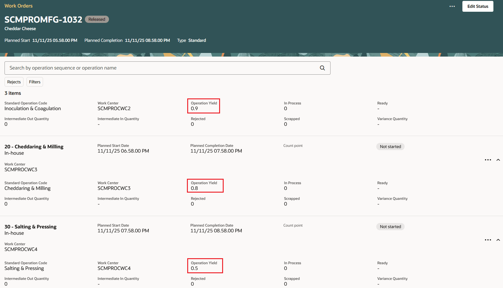 Process Work Order - Operation Yield