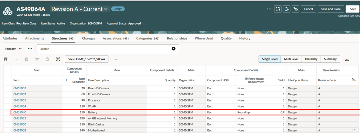 Enforce Integer Requirement Setup for an Item Structure Component in Product Information Management