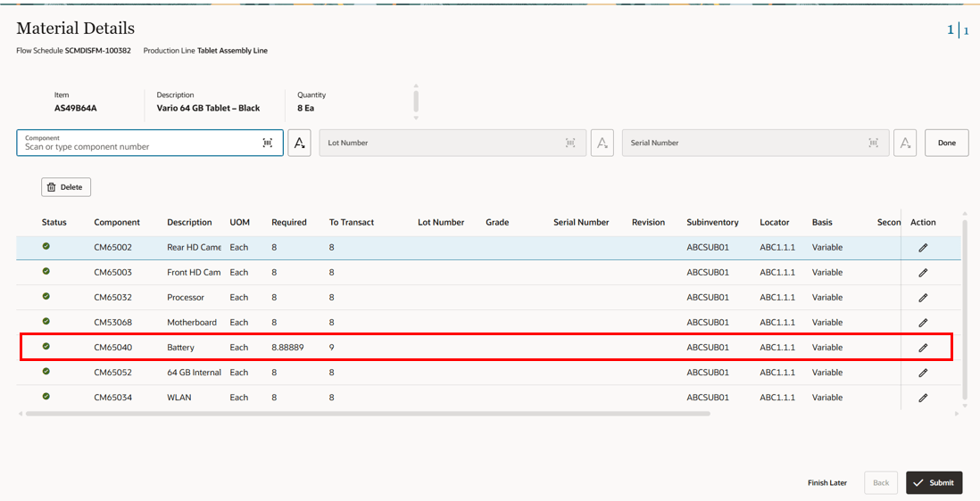 Enforce Integer Requirement for the material in the Material Transaction