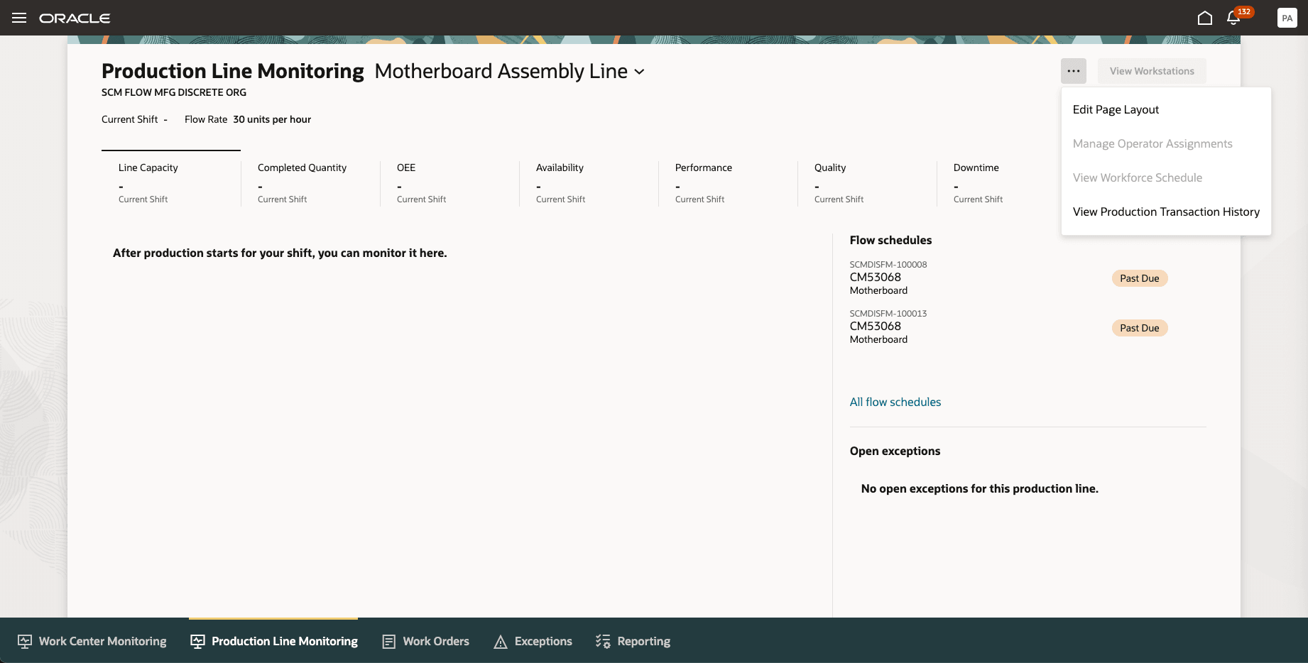 Production Line Transaction History navigation.