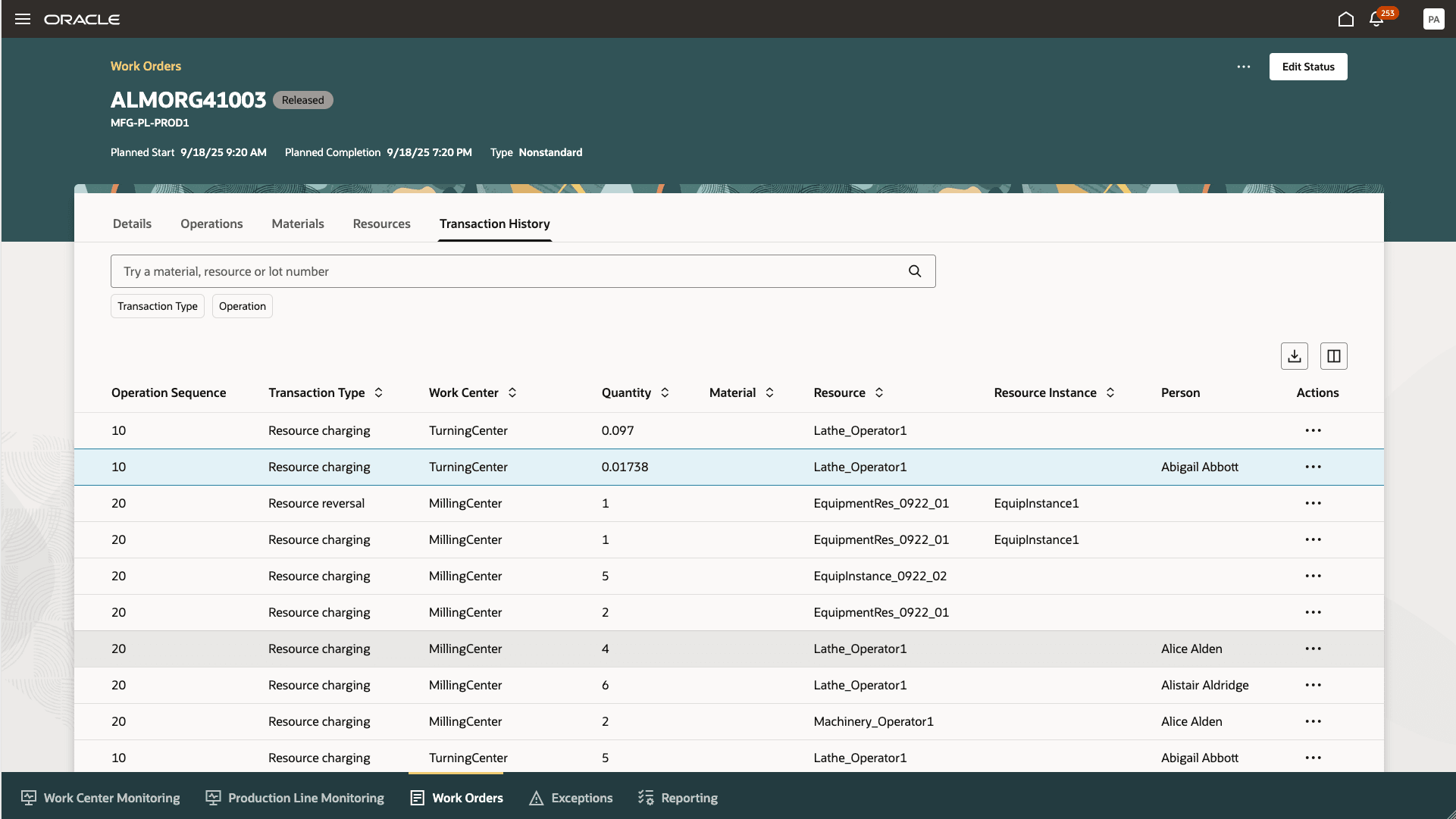 View Person Name in Production Transaction History