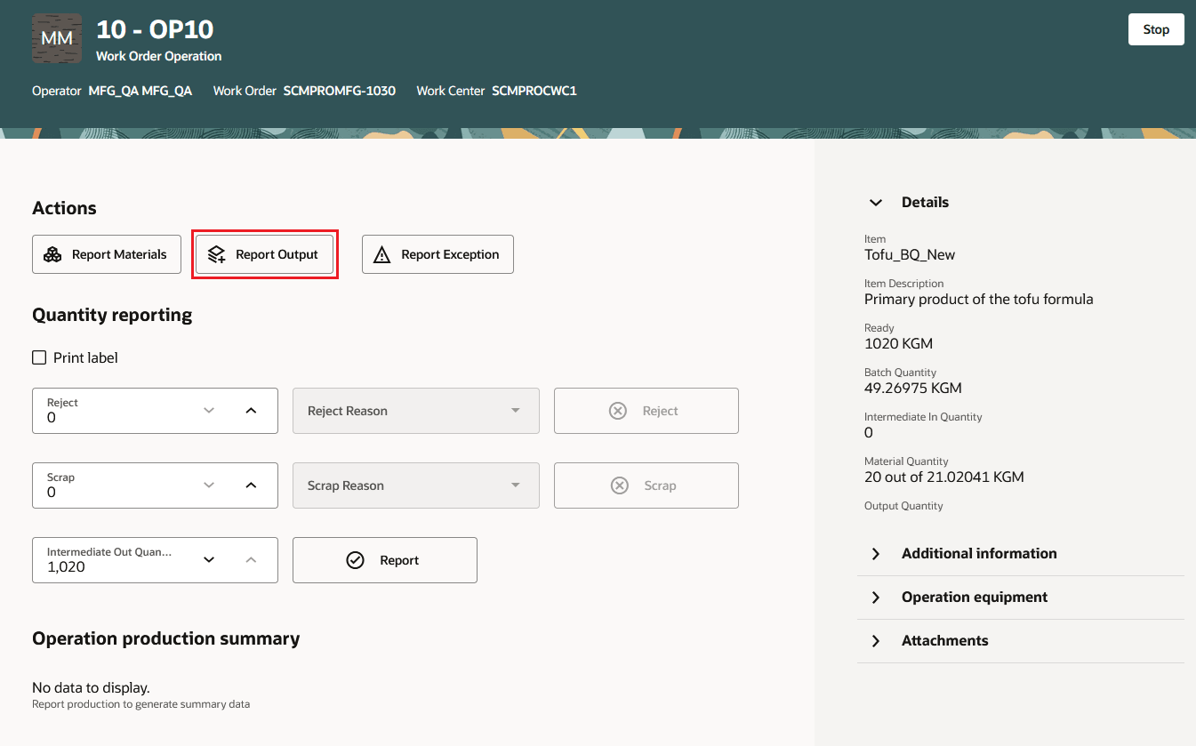 Production Execution - Report Outputs