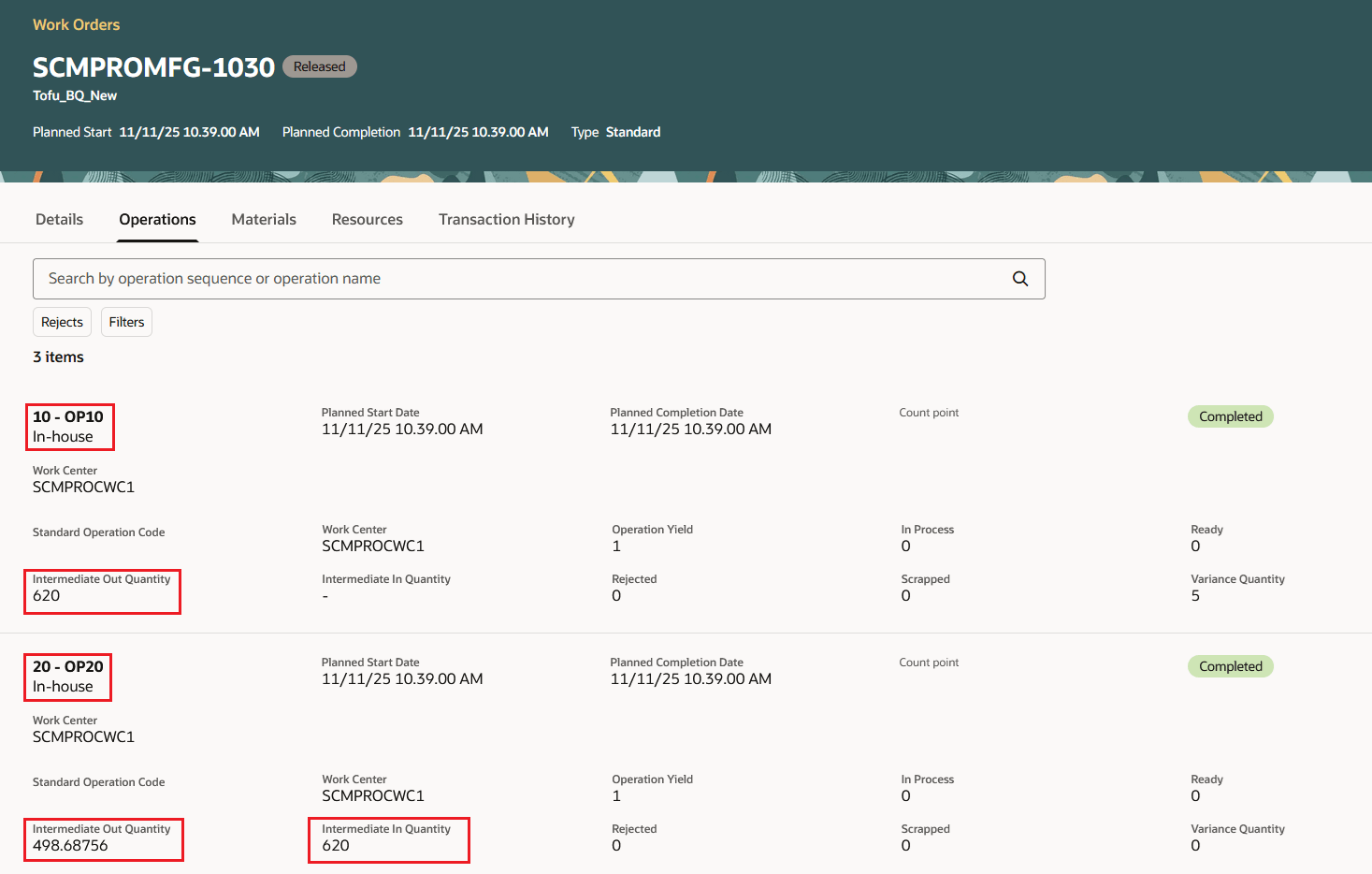 Production Supervision - Review Completed Operation Quantities