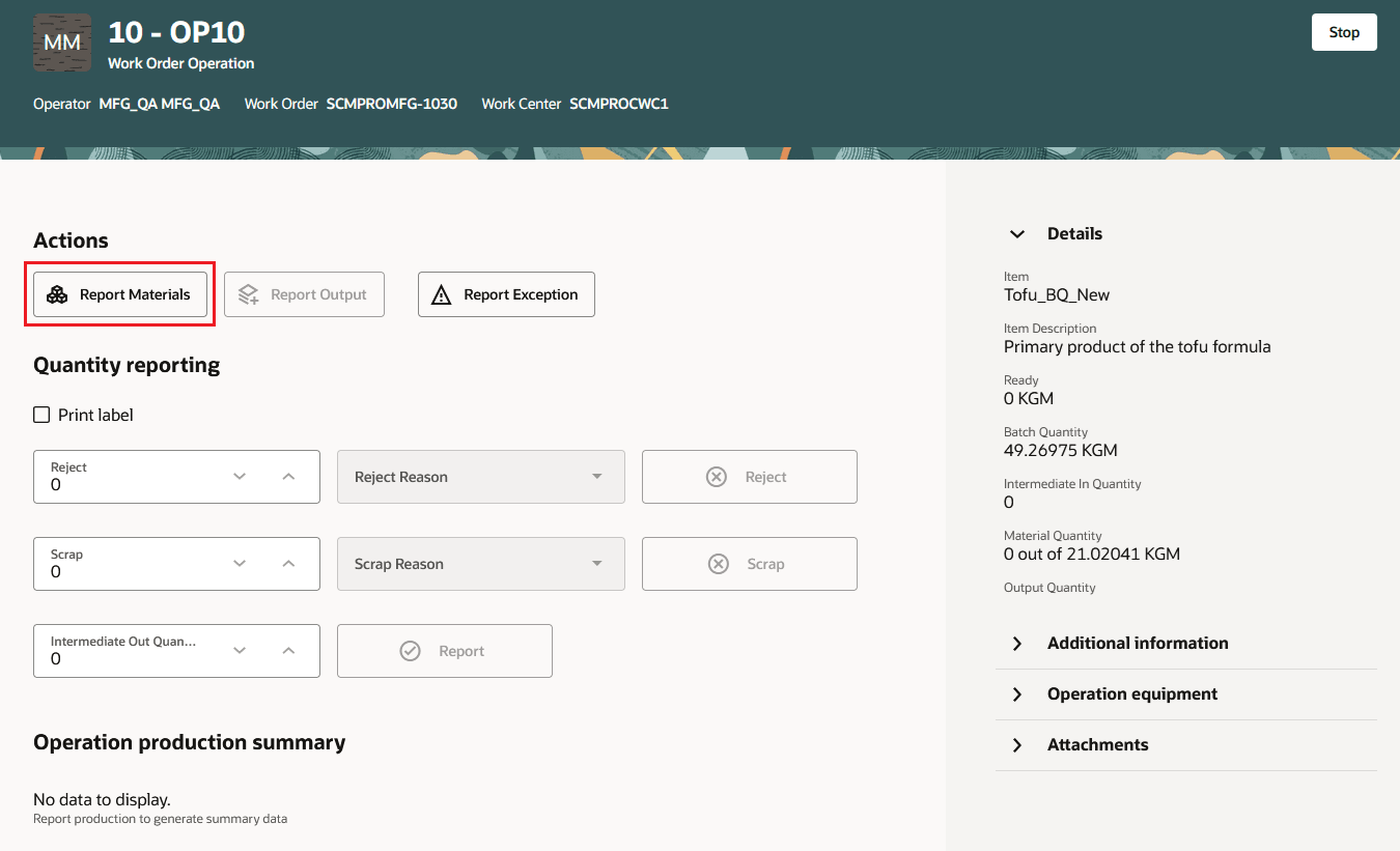 Production Execution - Report Materials