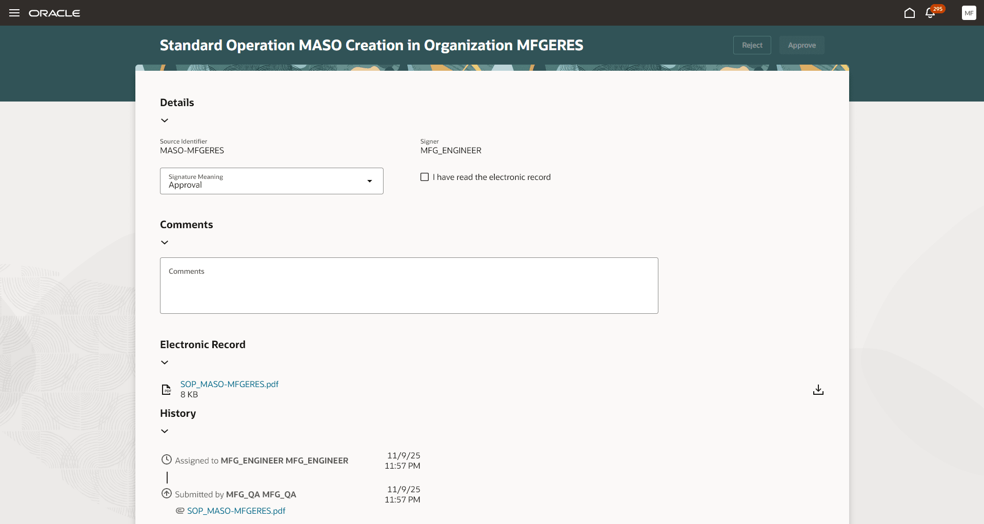 Electronic Signature Approval Notification Window