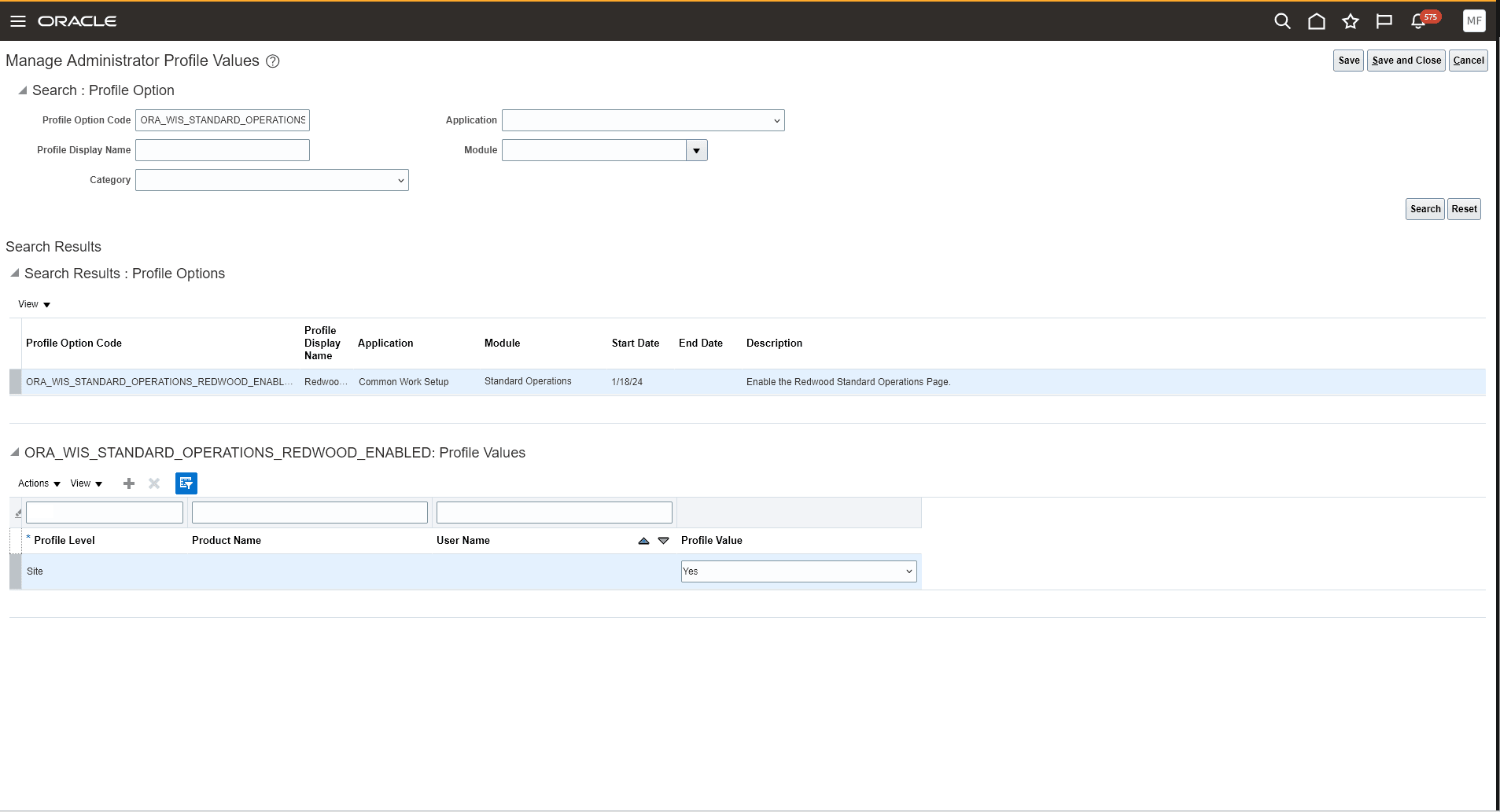 Profile Option for accessing Redwood Standard Operation UI