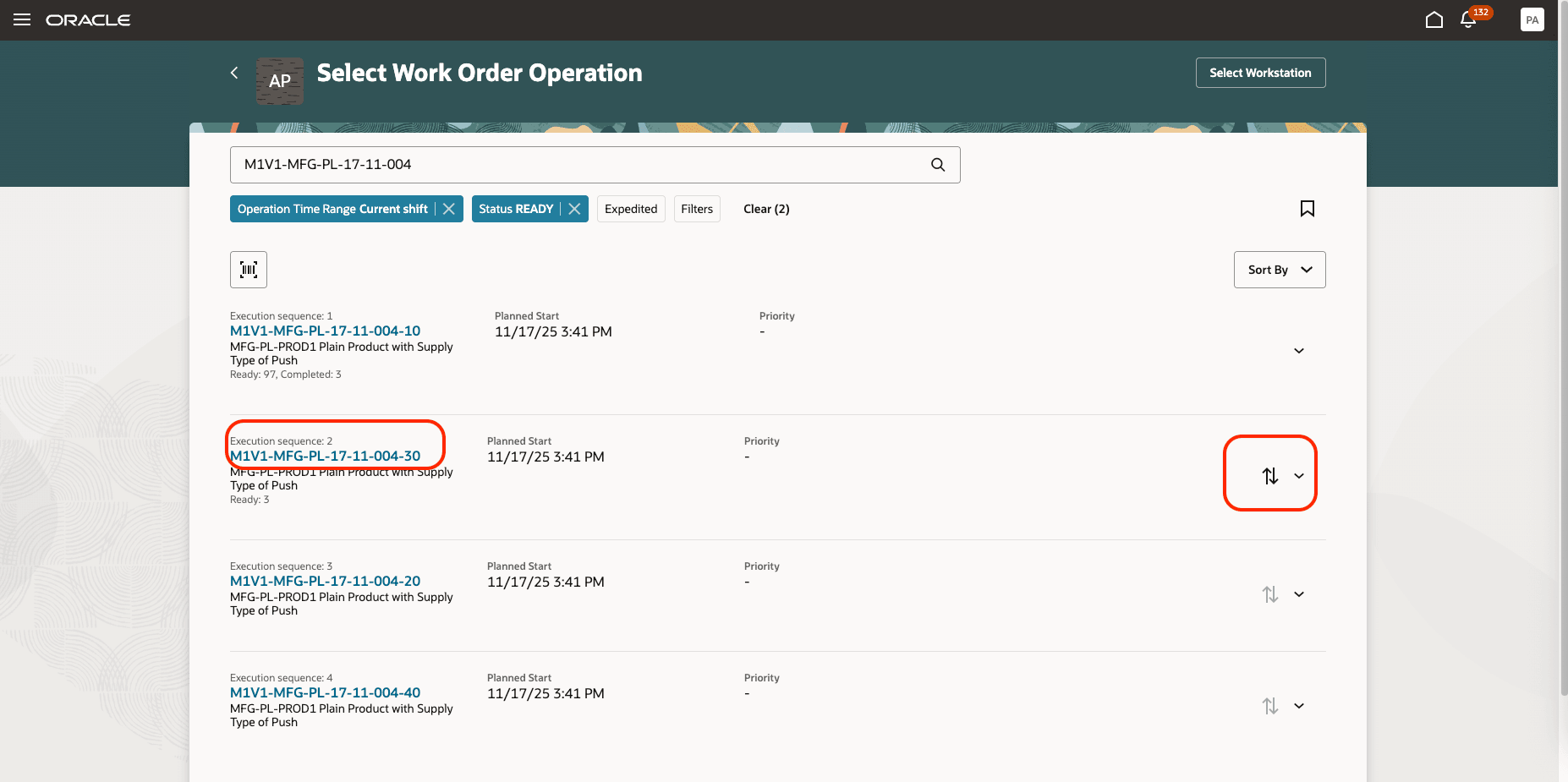 The chosen operation becomes the next operation to be performed in the execution sequence.