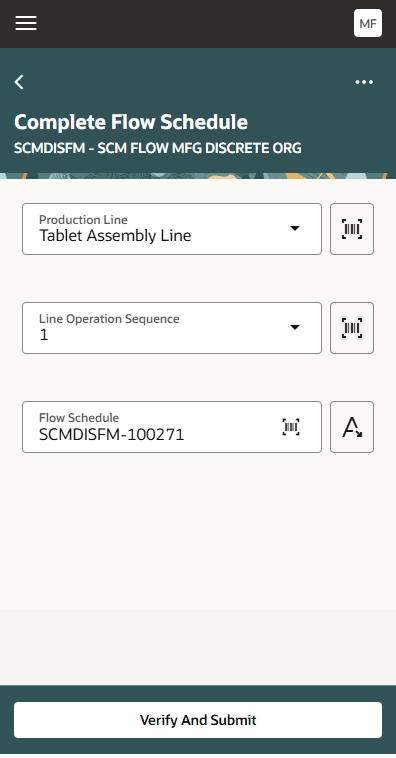 Select a Production Line and a Line Operation Sequence to report Completion at an Intermediate Operation.