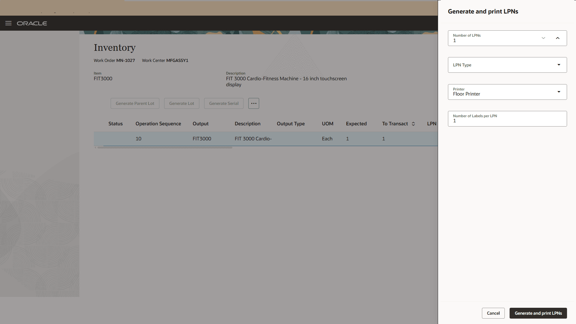 Specify the Details to Print LPN Labels