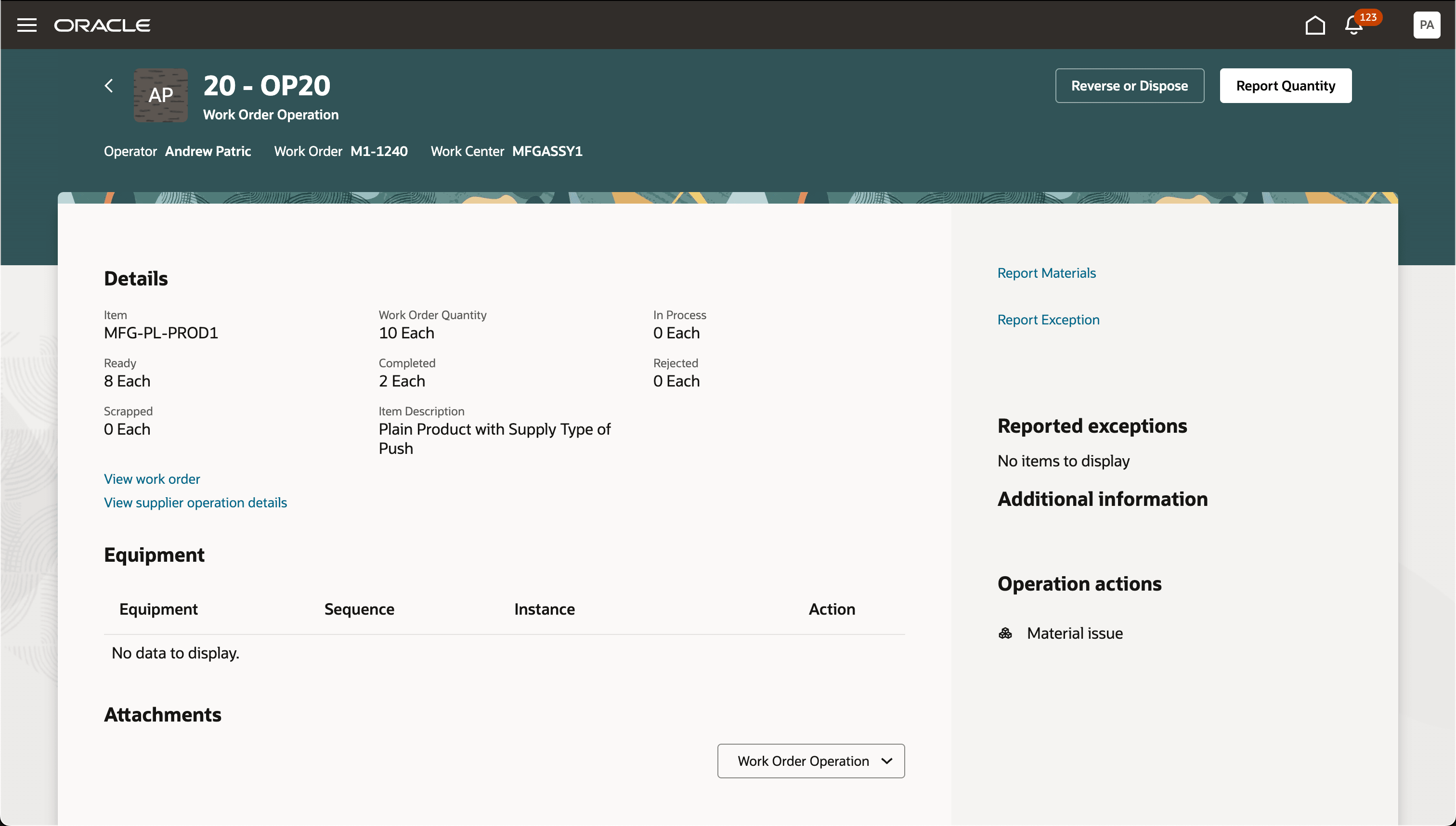 Report Completions, Scrap, Reject and Revesals for a Supplier Operation