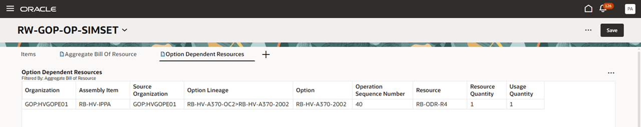 Drill To Option Dependent Resources Table