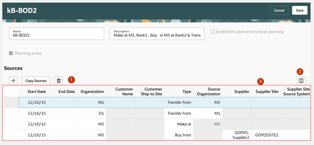 Sources in Bill of Distribution