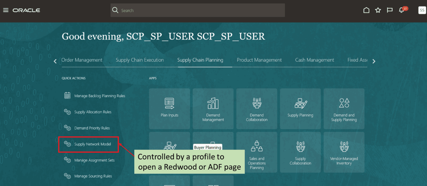 Access Supply Network Model page through Quick Actions