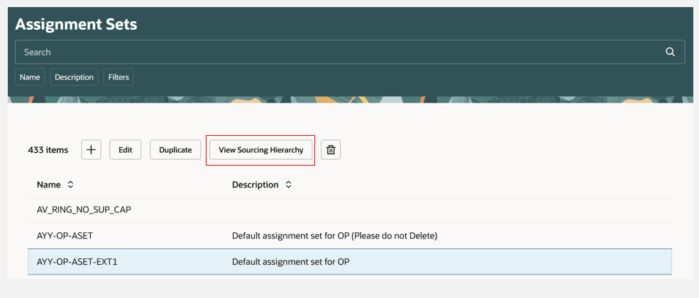 Click on View Sourcing Hierarchy Button