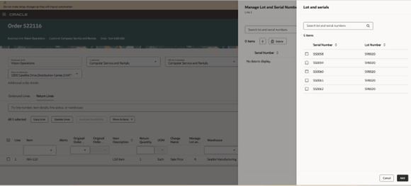 Select lot and serials in Manage Lot and Serial drawer