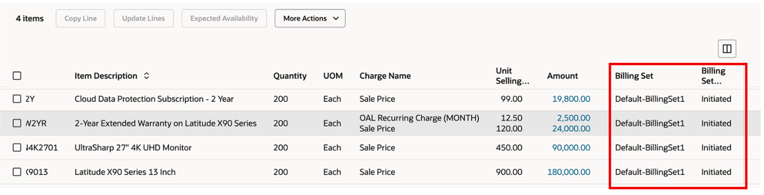 Billing Set default on the order line