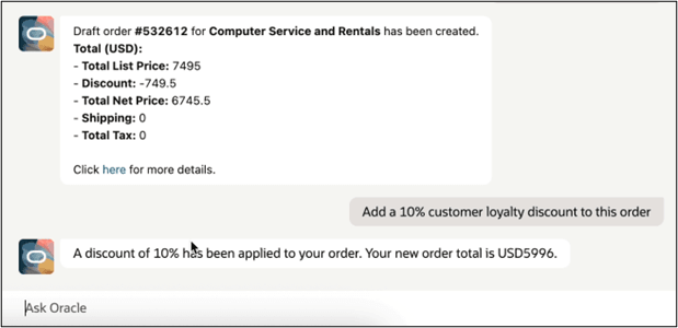 This image shows an order with a 10% customer loyalty discount added. 