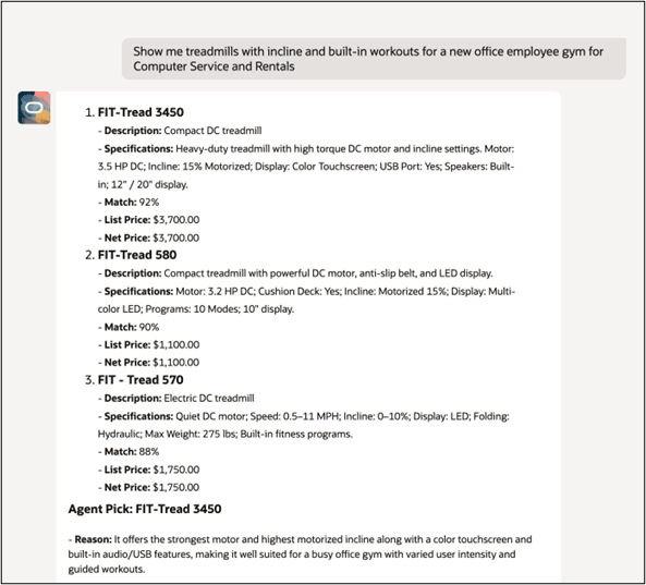 Agent prompt showing options selected for customer items