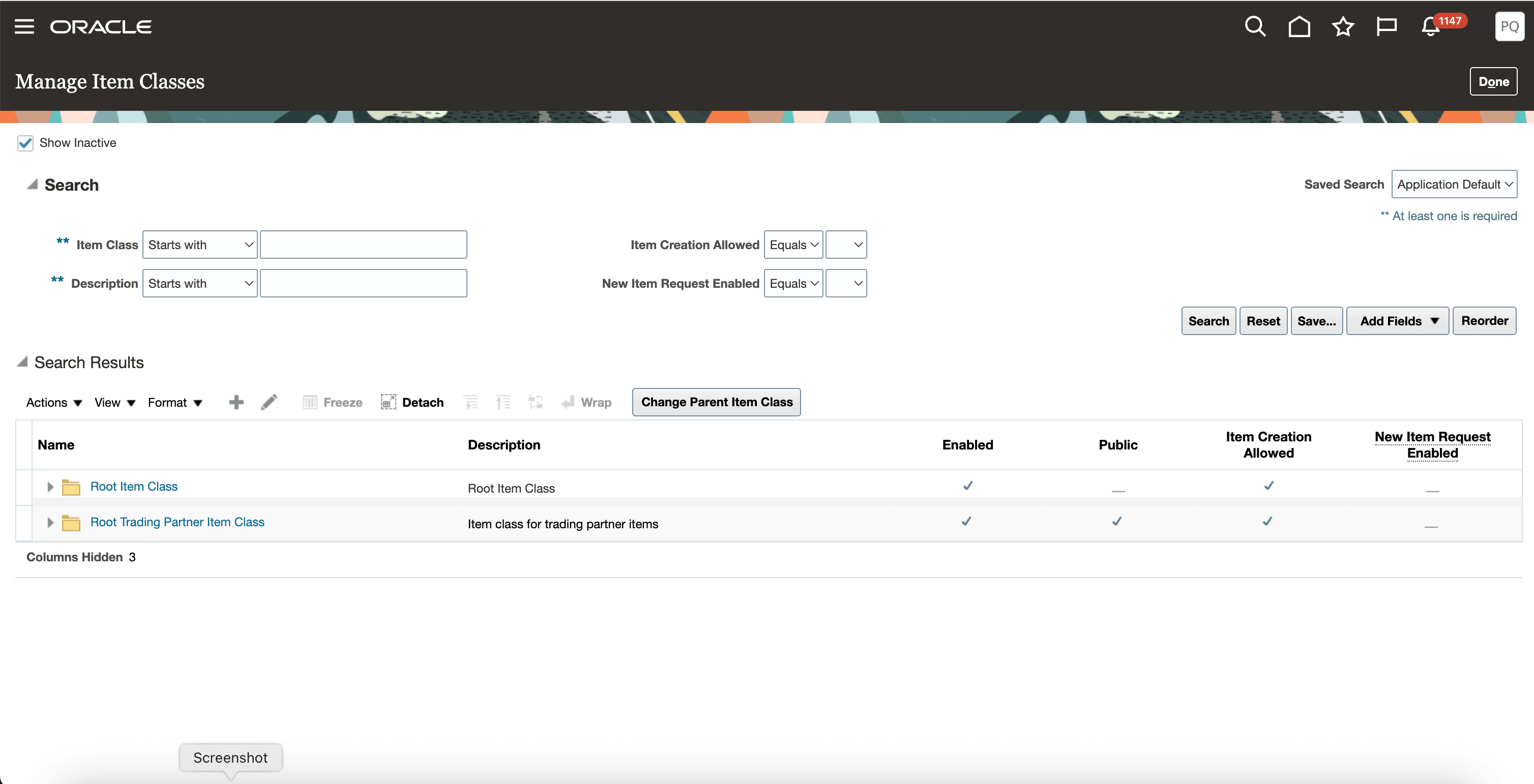 Manage Root Trading Partner Item Class