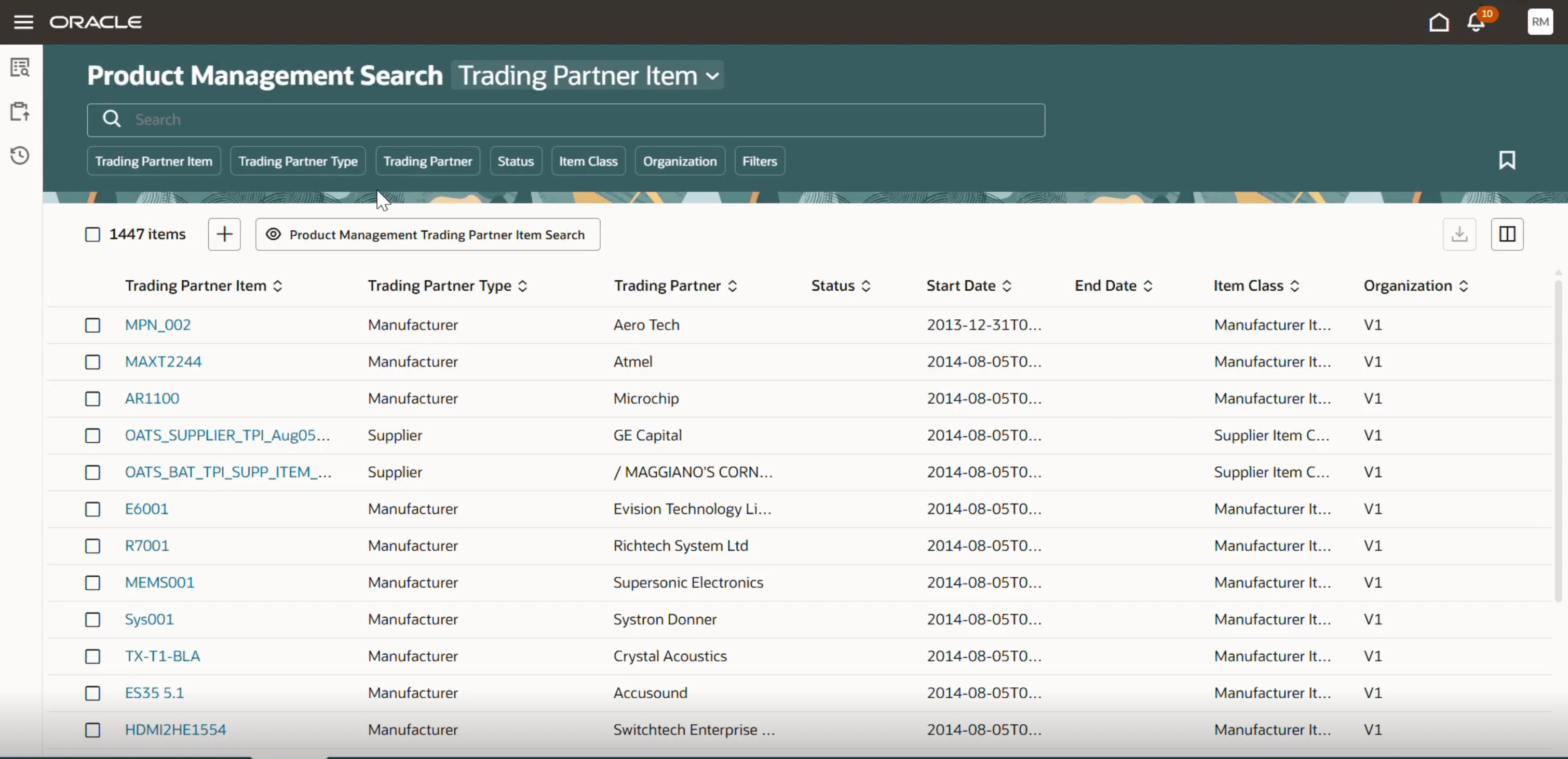 Search Trading Partner Items