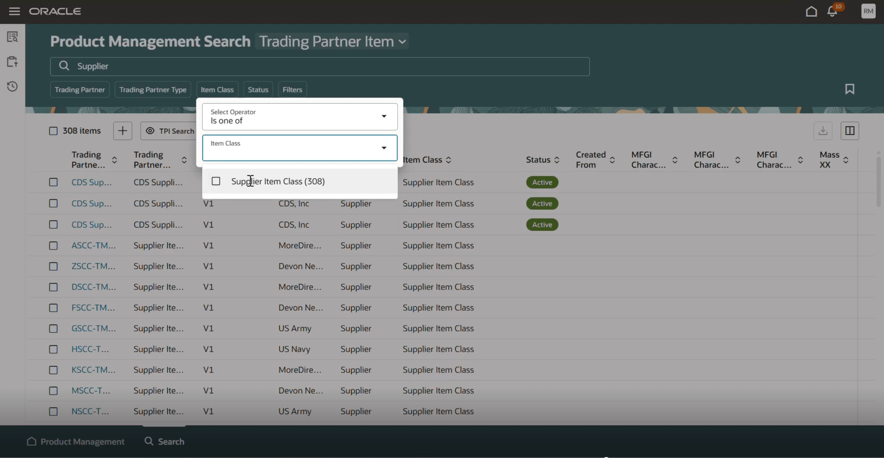 Search Trading Partner Items Using Suggested Filters