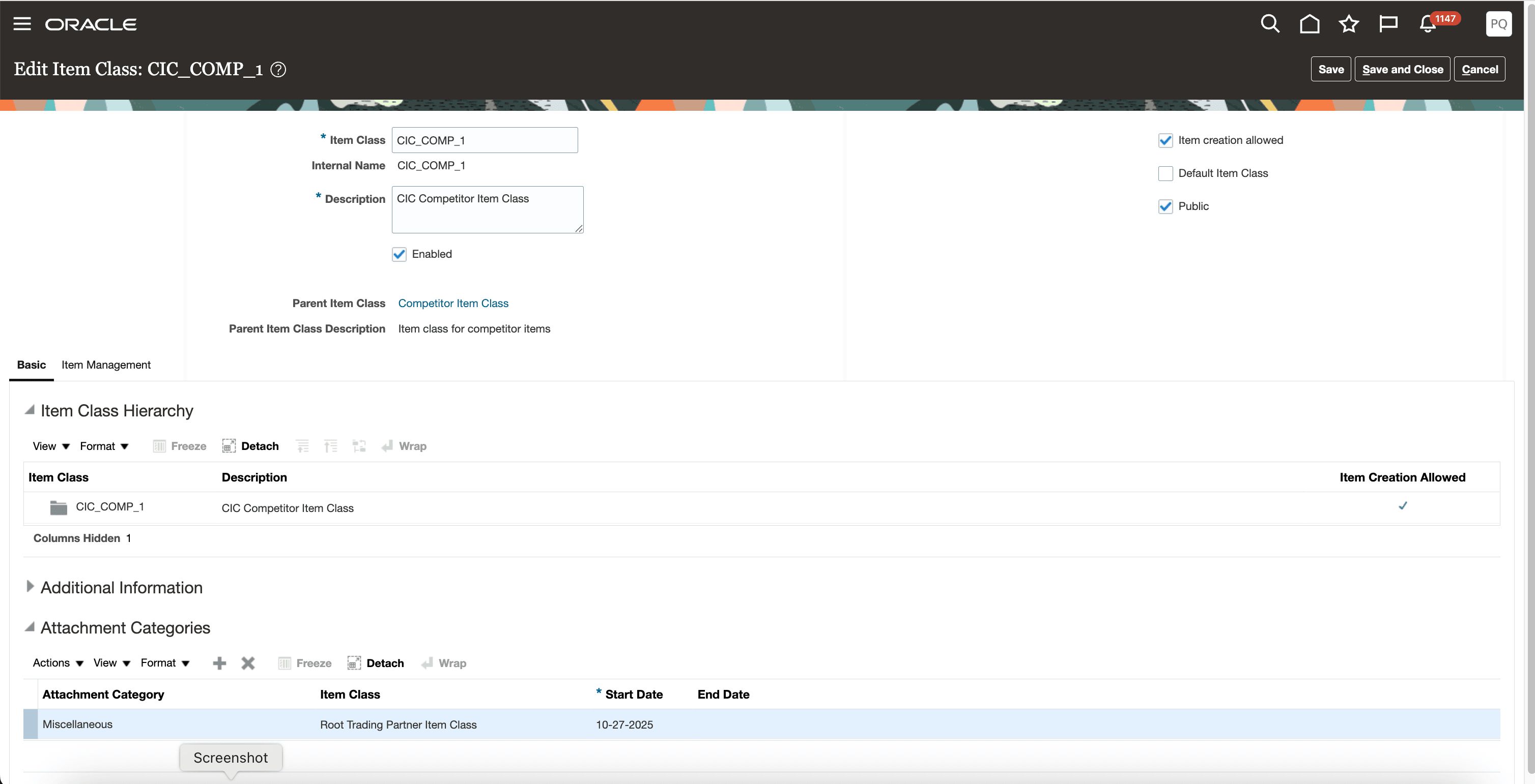 Edit Trading Partner Item Class