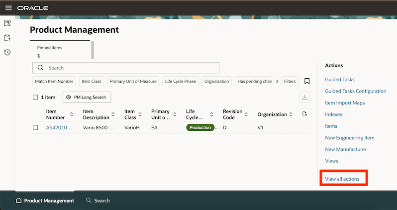 Actions Drawer – View All Actions Link