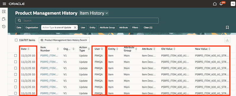 Product Management Item History Records