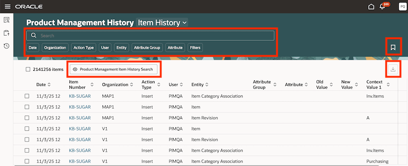 Product Management Item History Actions