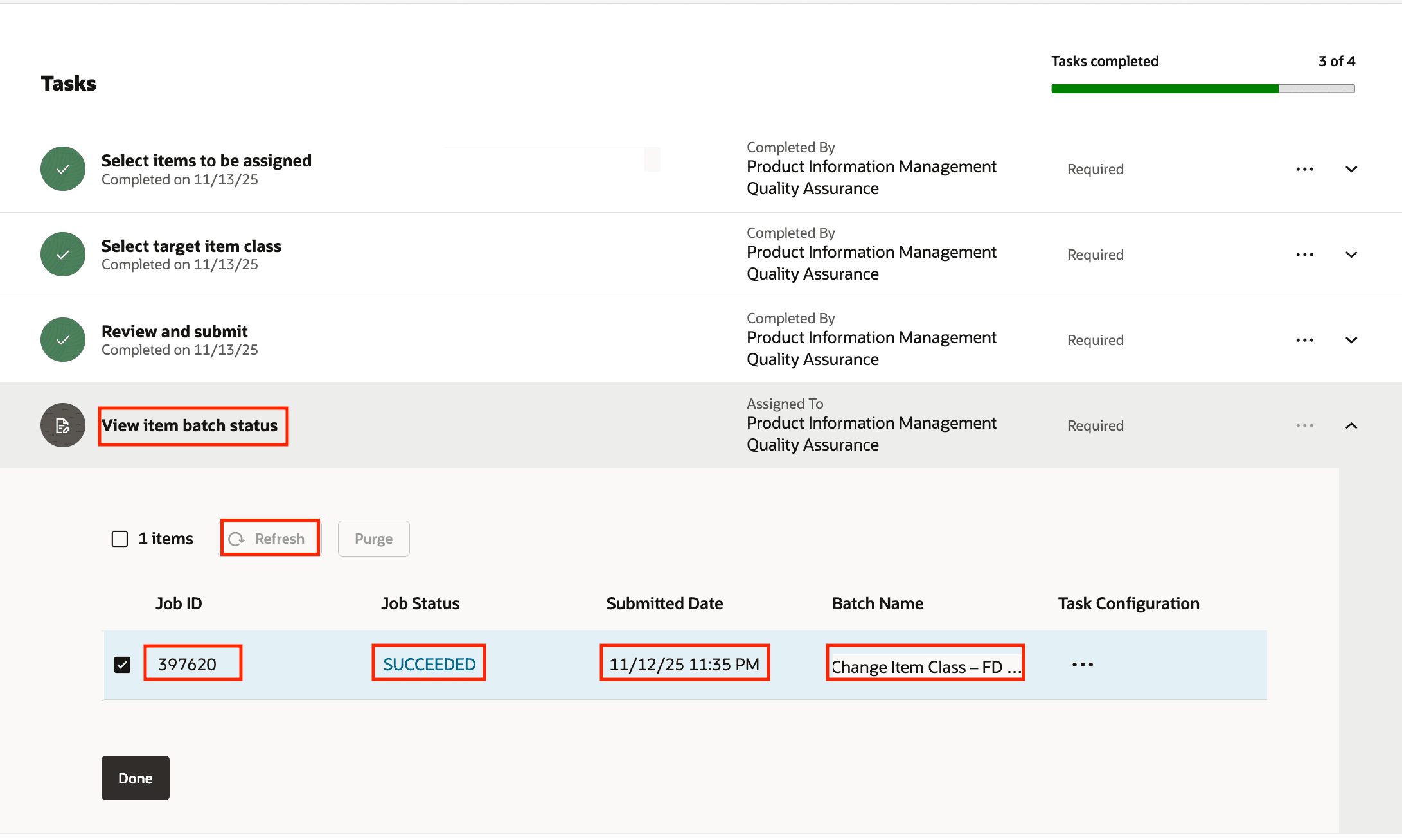 Task: View Item Batch Status