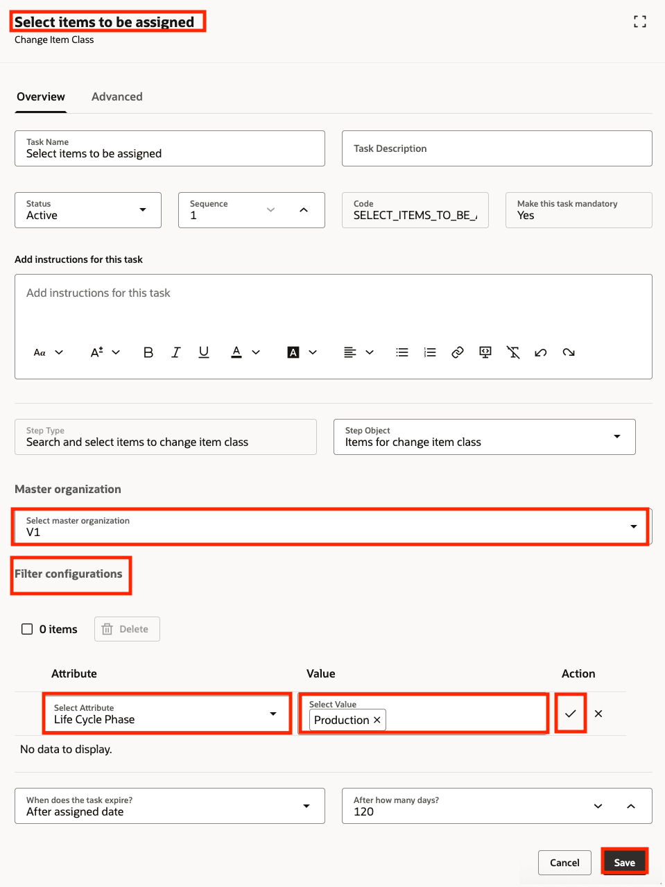 Task: Select Items to be Assigned