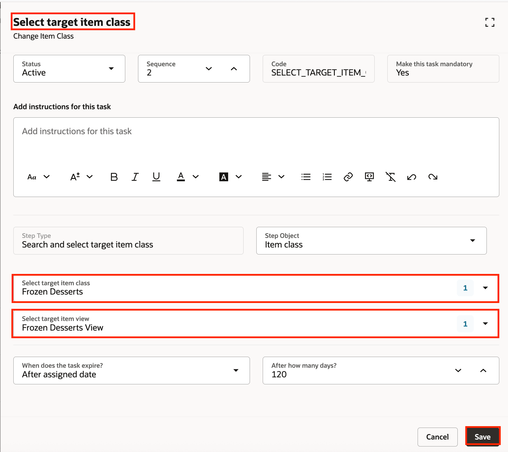 Task: Select the Target Item Class