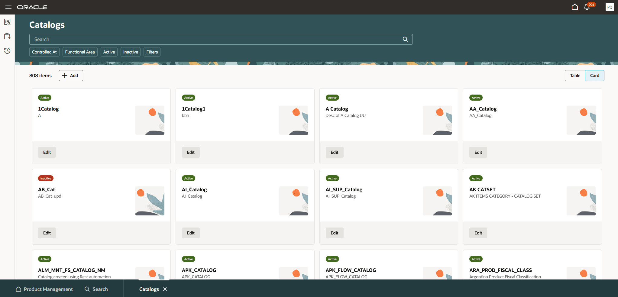 Catalogs Page - Card View