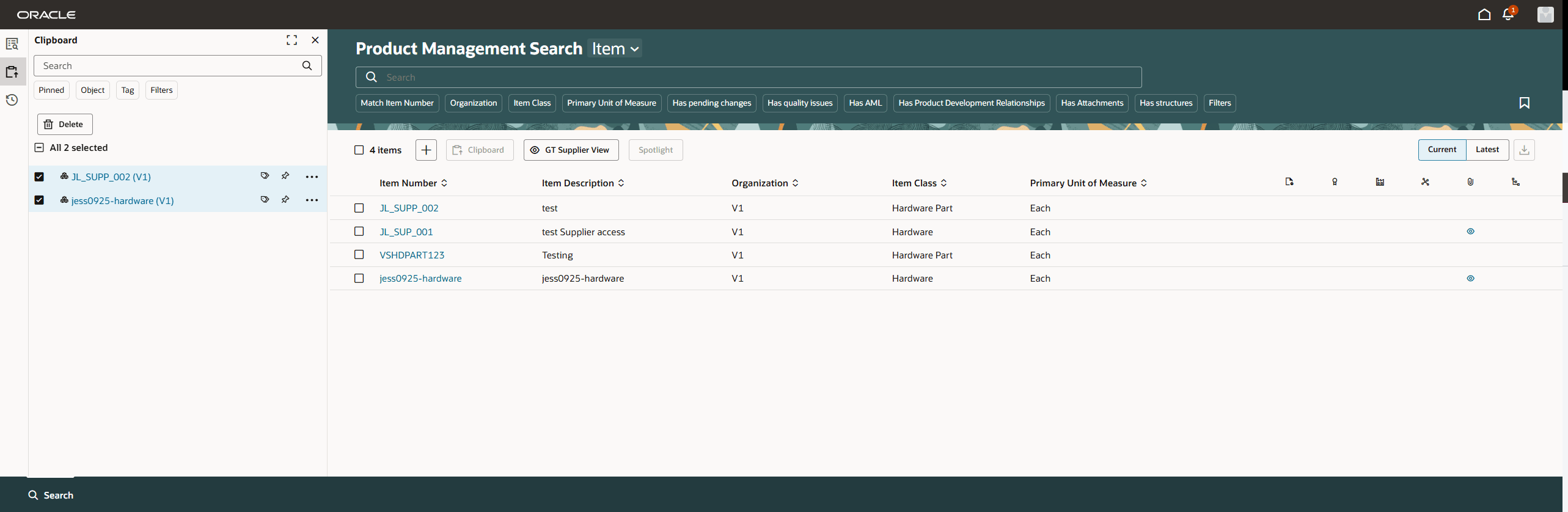 Item Search on Supplier Portal