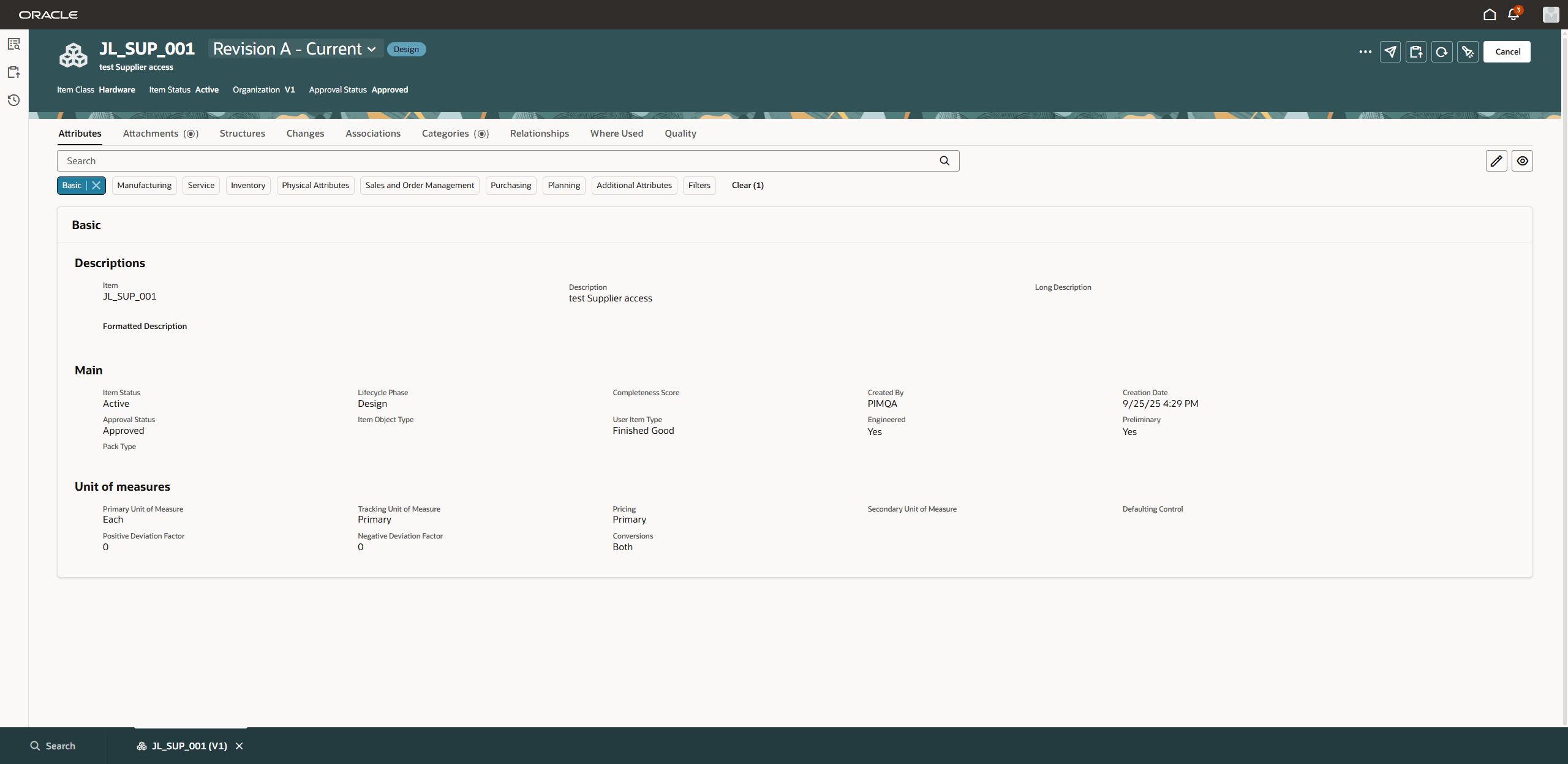 Read-Only Item View on Supplier Portal